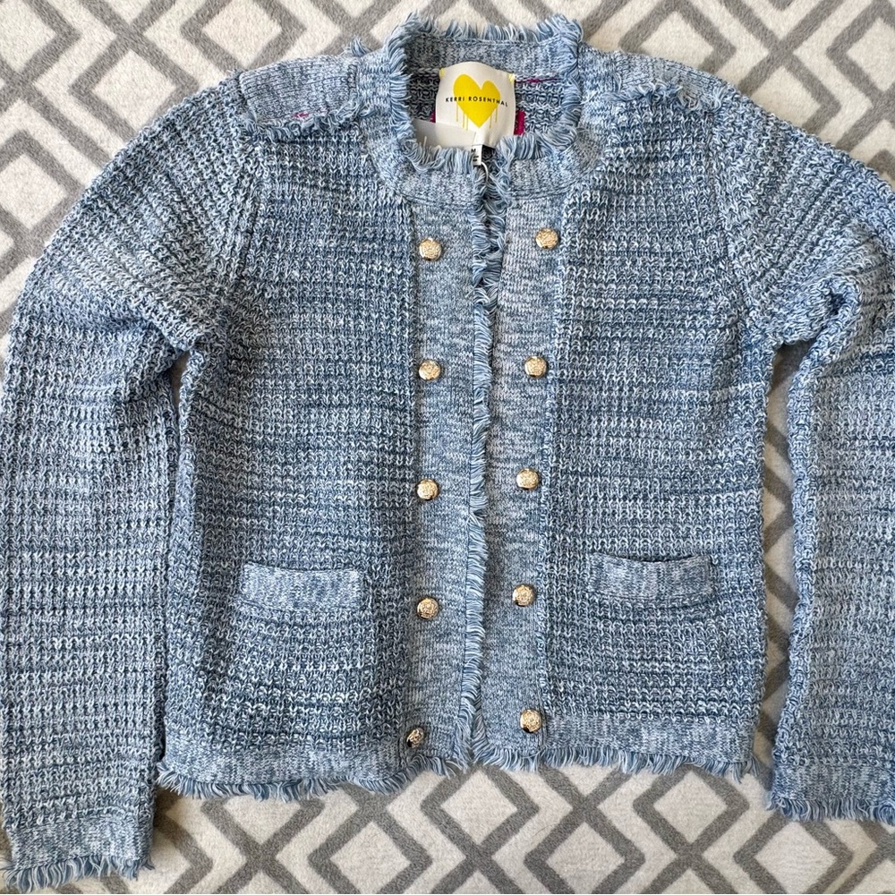 Stylish Blue Cardigan with Gold Accents M